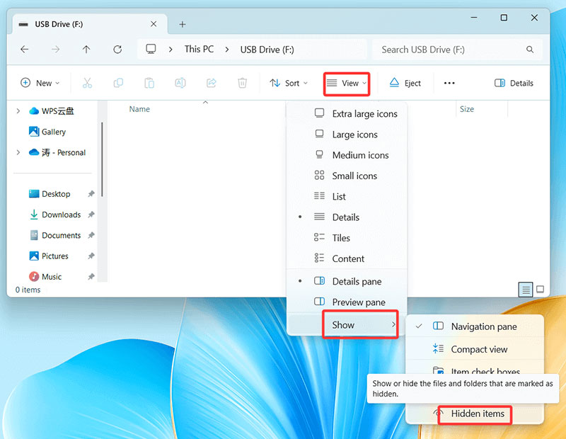 3 cach hien file an trong usb hacom 1