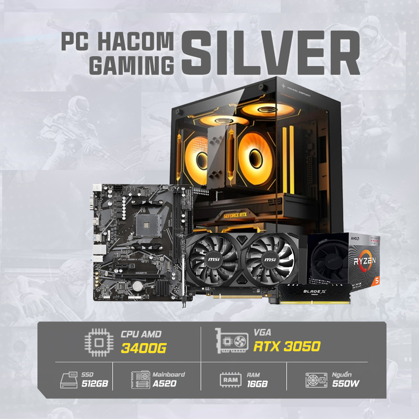 PC HACOM SILVER PRO 033 ( Ryzen 5 3400G / VGA RTX 3050 )