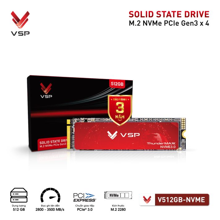 Ổ Cứng VSP SSD V512GB-NVME 512GB – M.2 2280 PCIe Gen3 x4 (Đọc 3500MB/s - Ghi 2800MB/s) chính hãng