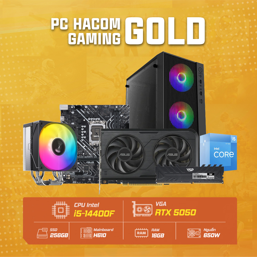 PC HACOM GOLD PRO 037 ( Intel i5 14400F / VGA RTX 5050) chính hãng