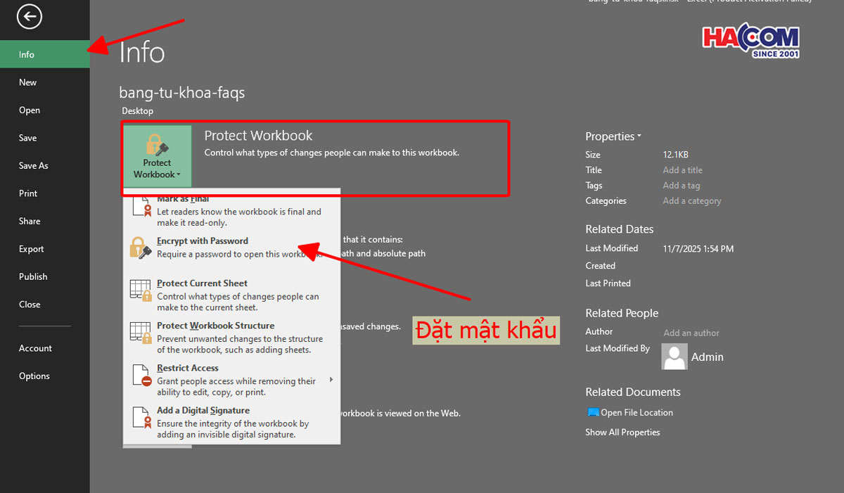 dat mat khau cho file excel hacom 1