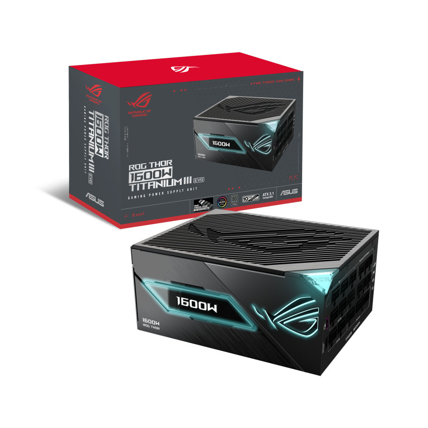 Nguồn ASUS ROG THOR 1600T3 EVO - 1600W (80 Plus Titanium/ATX 3.1/PCIe 5.1/Full Modular) chính hãng