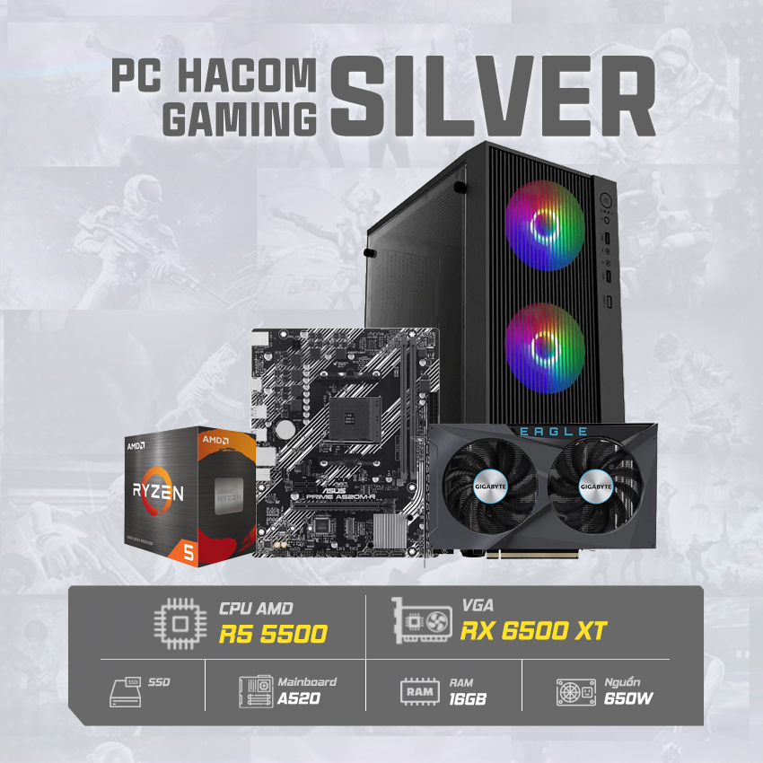 PC HACOM SILVER PRO 024-V3 ( Ryzen 5 5500 / VGA RX 6500XT) chính hãng