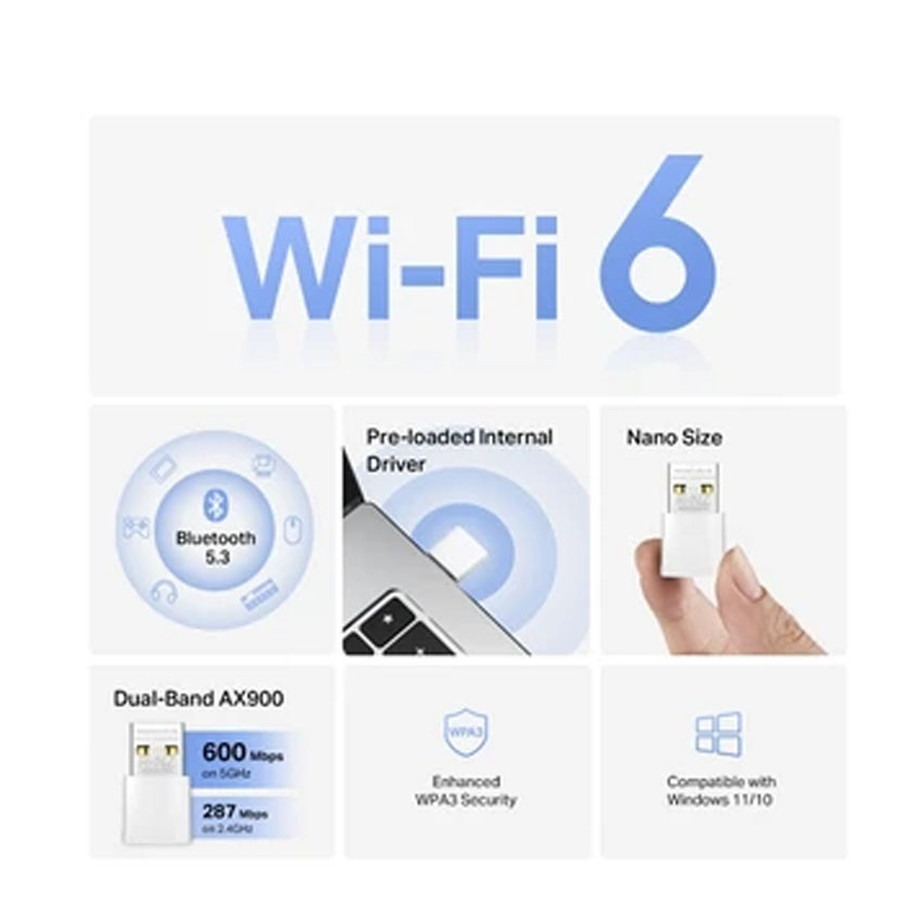 Card mạng không dây USB Wifi 6 + Bluetooth 5.3 Mercusys MA60XNB AX900 - Hình 2