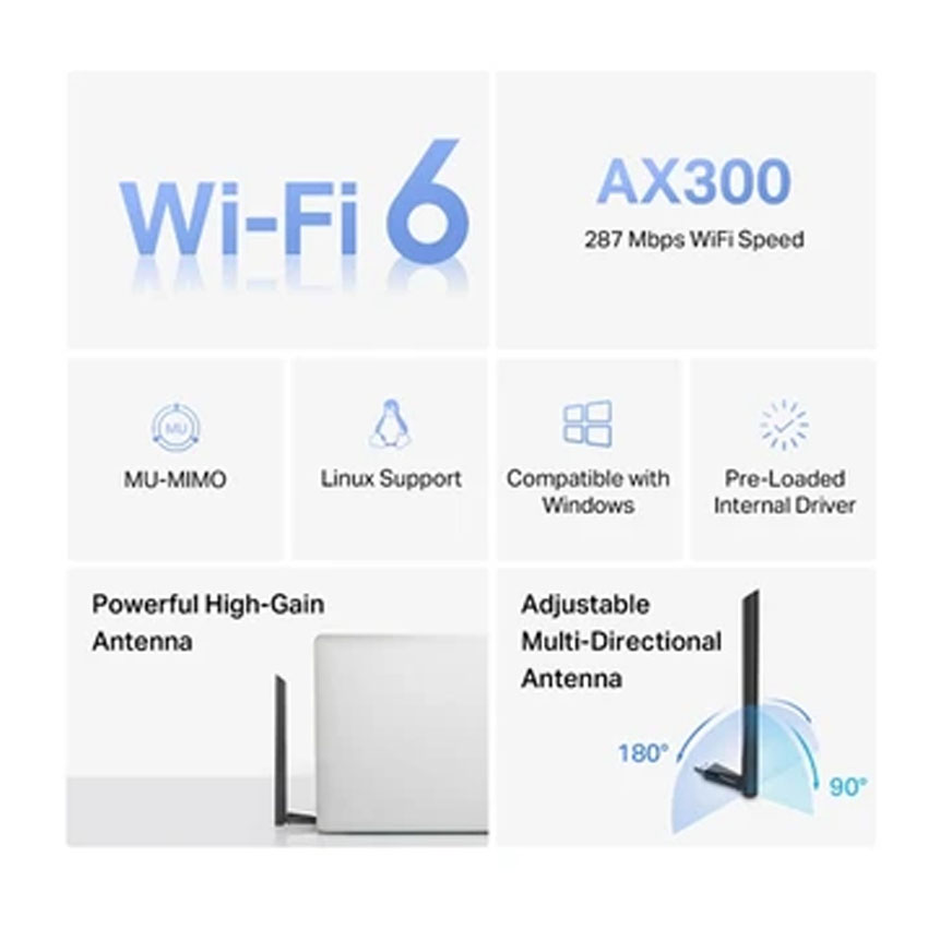 Card mạng không dây USB Wifi 6 Mercusys MA14H AX300 - Hình 3