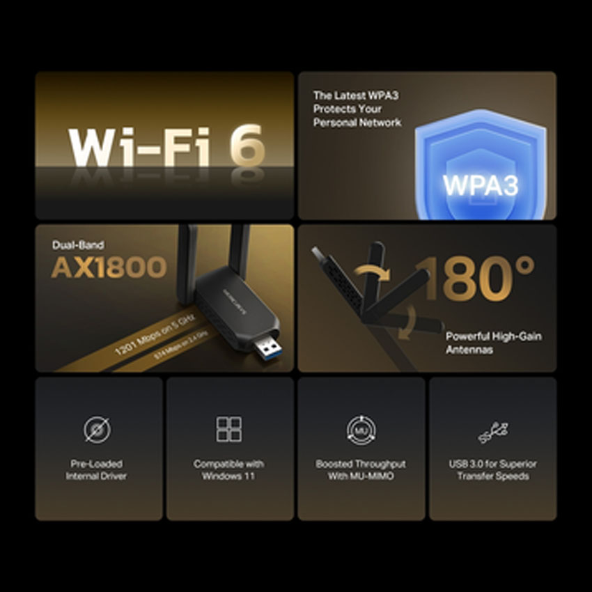 Card mạng không dây USB Wifi 6 Mercusys MA72XH AX1800 - Hình 5