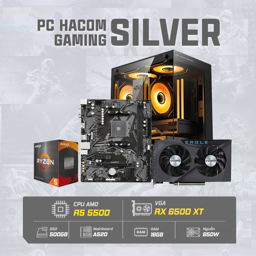 PC HACOM SILVER PRO 24-V2  ( Ryzen 5500 / VGA RX 6500 XT) chính hãng