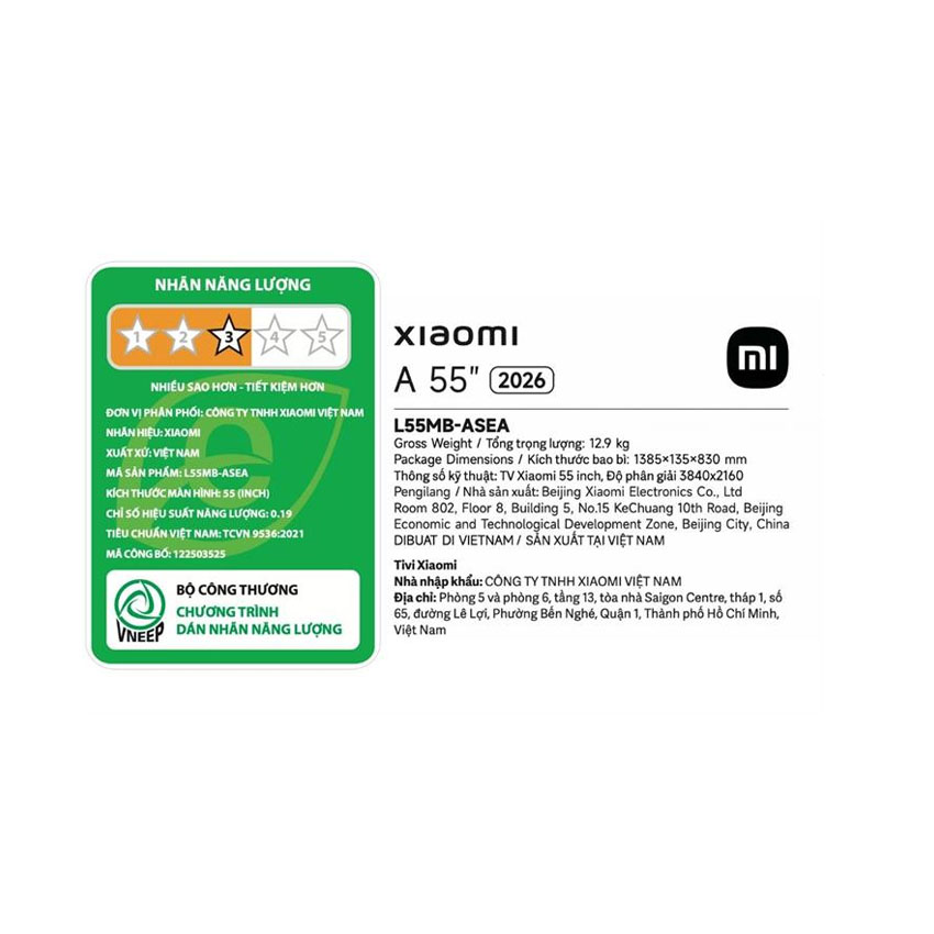 Tivi Xiaomi 55 inch 4K A 2026 L55MB-ASEA 4