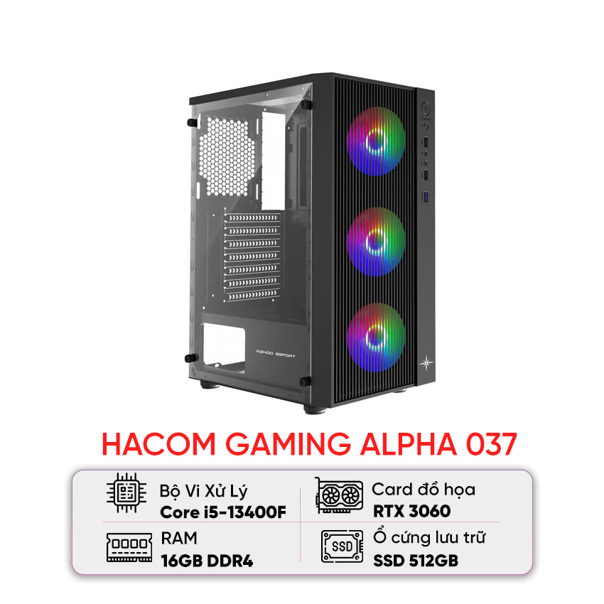 PC HACOM GAMING ALPHA 037 (I5 13400F/B760/16GB RAM/512GB SSD/ RTX 3060)