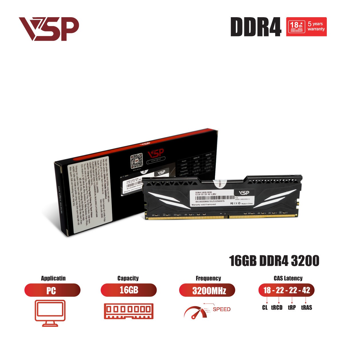 RAM Desktop VSP (DD04-16GDDR0143) 16GB (1x 16GB) DDR4 3200Mhz chính hãng