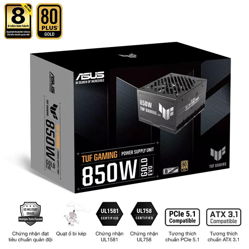 Nguồn ASUS TUF GAMING 850G EVO - 850W (80 Plus Gold/ATX3.1/Full modular) - Hình 5