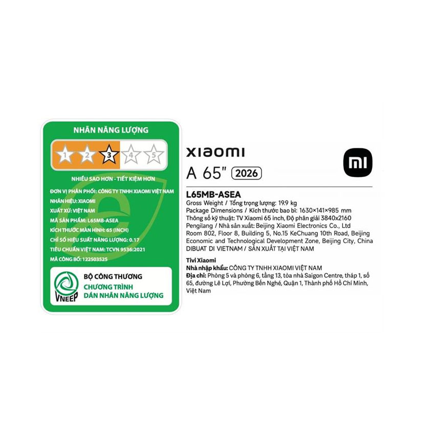 Tivi Xiaomi 65 inch 4K A 2026 L65MB-ASEA 4