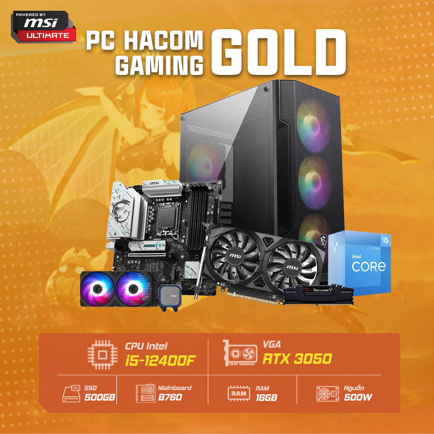 PC HACOM GOLD 074 ( Intel i5 12400F / VGA RTX 3050 ) POWERED BY MSI