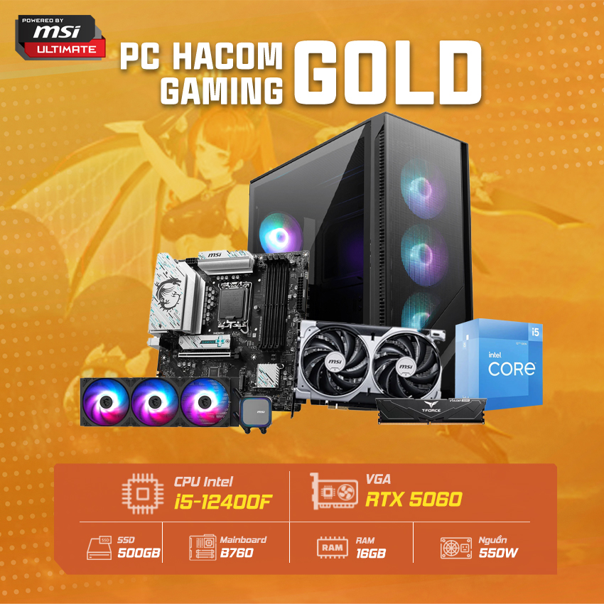PC HACOM GOLD 075 PRO ( Intel 12400F / VGA RTX 5060 ) POWERED BY MSI