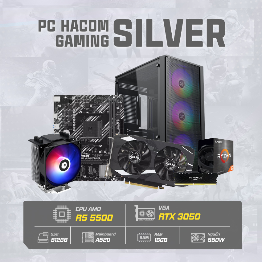 PC HACOM SILVER PRO 030 ( Ryzen 5 5500 / VGA RTX 3050 ) chính hãng