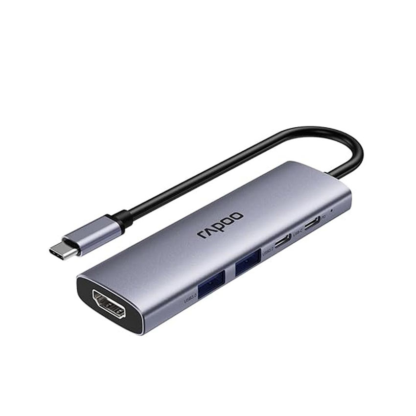 Bộ chuyển đổi RAPOO USB C to 2*USB-A 3.0+USB-C 3.0+USB-C PD+HDMI (XD51) - Hình 2