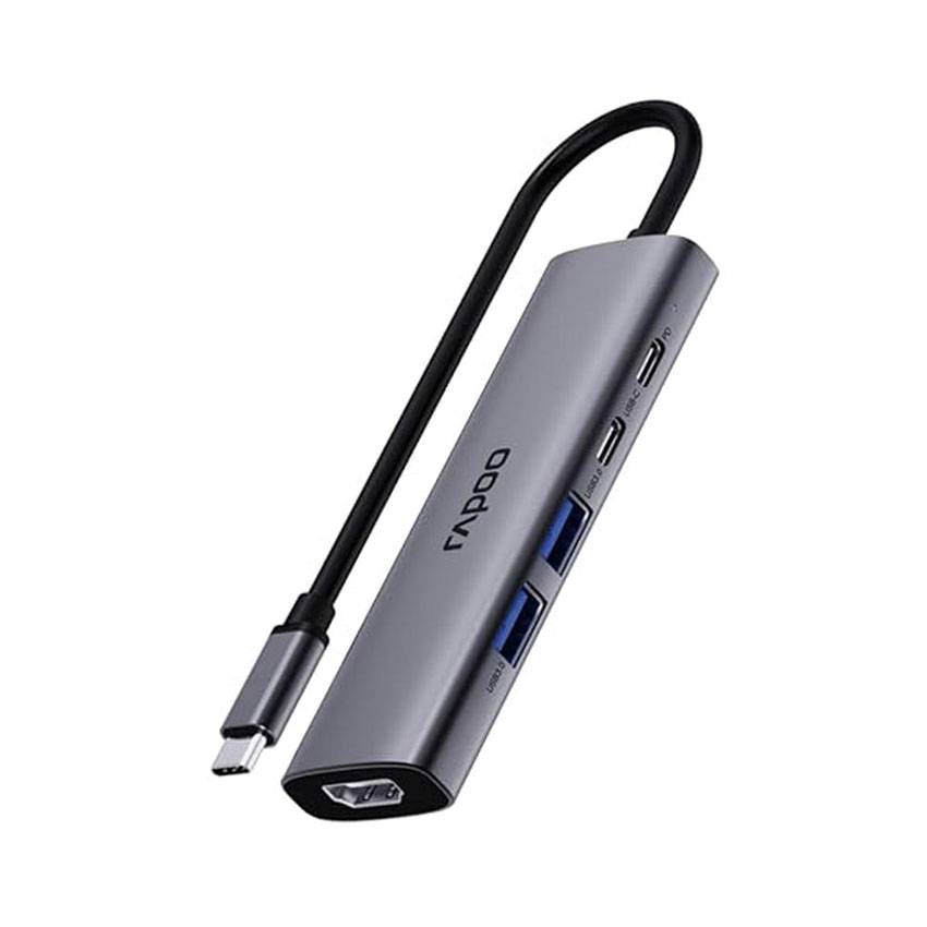 Bộ chuyển đổi RAPOO USB C to 2*USB-A 3.0+USB-C 3.0+USB-C PD+HDMI (XD51) - Hình 3