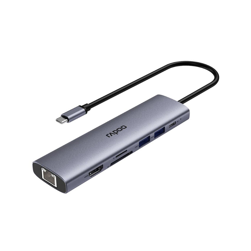 Bộ chuyển đổi RAPOO USB-C to HDMI, USB-C, USB 3.0 x2, Lan Gigabit, PD, TF (XD71) - Hình 3