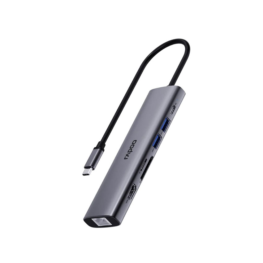 Bộ chuyển đổi RAPOO USB-C to HDMI, USB-C, USB 3.0 x2, Lan Gigabit, PD, TF (XD71)
