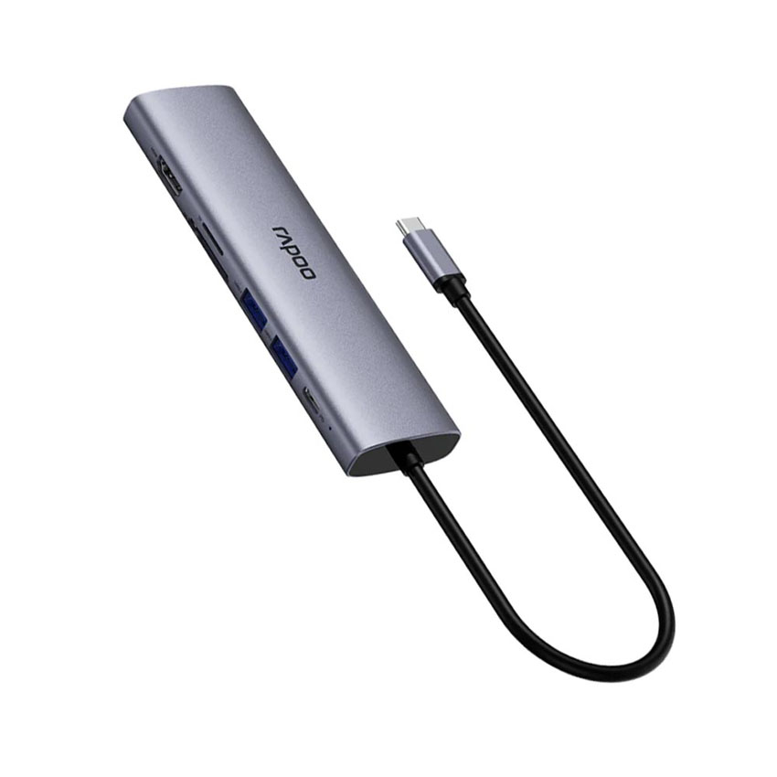 Bộ chuyển đổi RAPOO USB-C to HDMI, USB-C, USB 3.0 x2, Lan Gigabit, PD, TF (XD71) - Hình 2