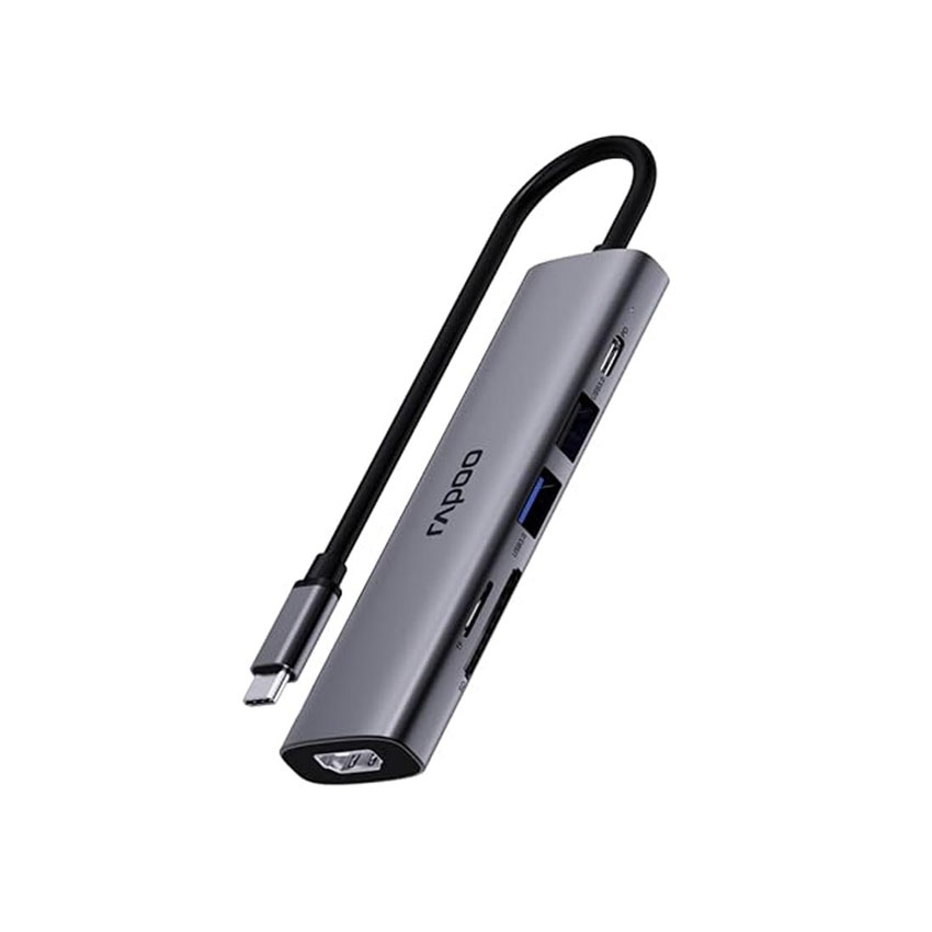 Bộ chuyển đổi RAPOO USB-C to HDMI, USB-C, USB 3.0 x2, PD, TF (XD61) - Hình 2