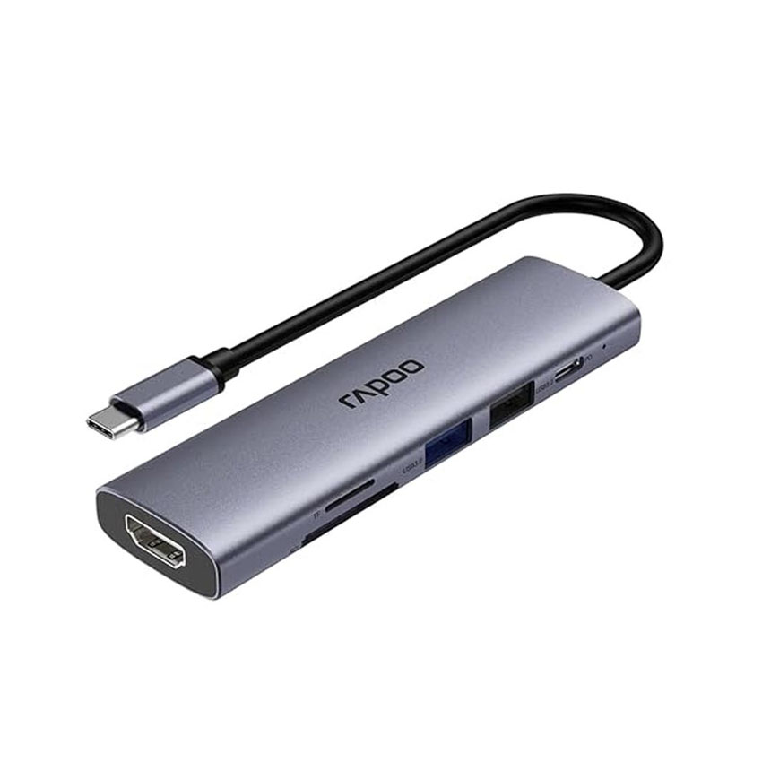 Bộ chuyển đổi RAPOO USB-C to HDMI, USB-C, USB 3.0 x2, PD, TF (XD61) - Hình 3