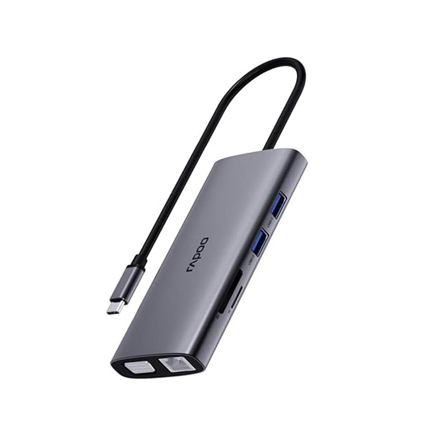 Bộ chuyển đổi RAPOO USB-C to HDMI, USB-C, USB 3.0 x3, VGA, Audio, Lan Gigabit, PD, TF (XD101) - Hình 2