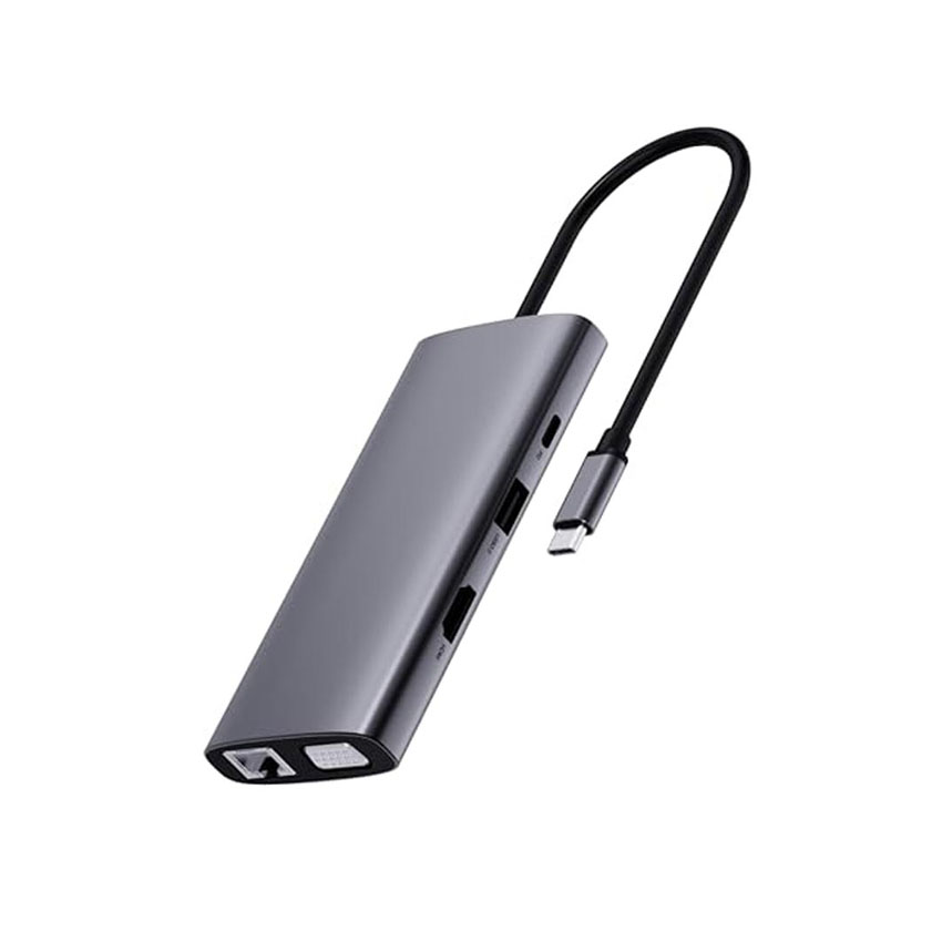 Bộ chuyển đổi RAPOO USB-C to HDMI, USB-C, USB 3.0 x3, VGA, Audio, Lan Gigabit, PD, TF (XD101) - Hình 3