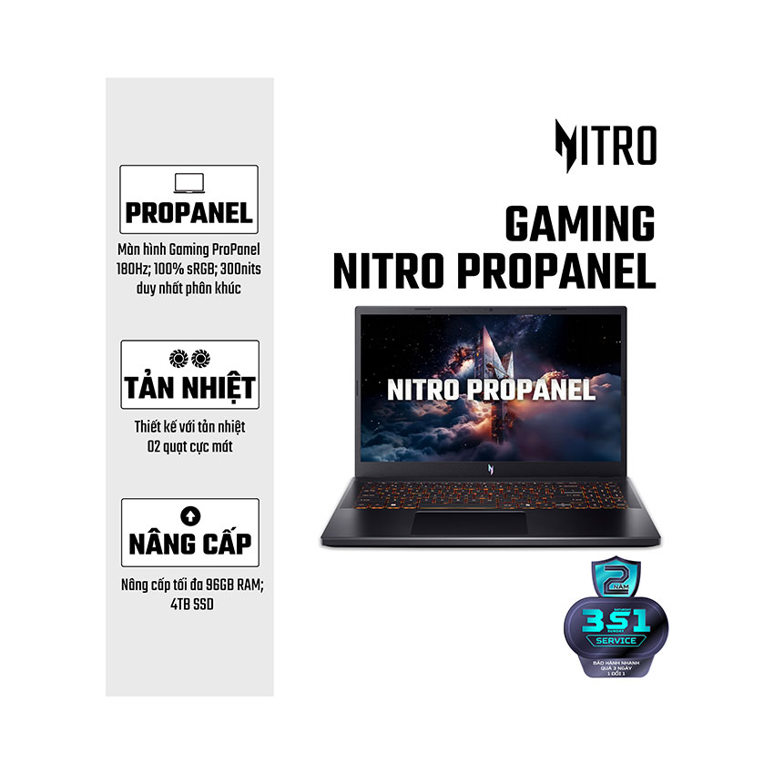 Laptop Acer Nitro Propanel ANV15-52-73Z8 (NH.QUASV.001) (Core 7 240H/16GB RAM/512GB SSD/RTX4050 6GB/15.6 inch FHD180Hz/Win11/Đen)