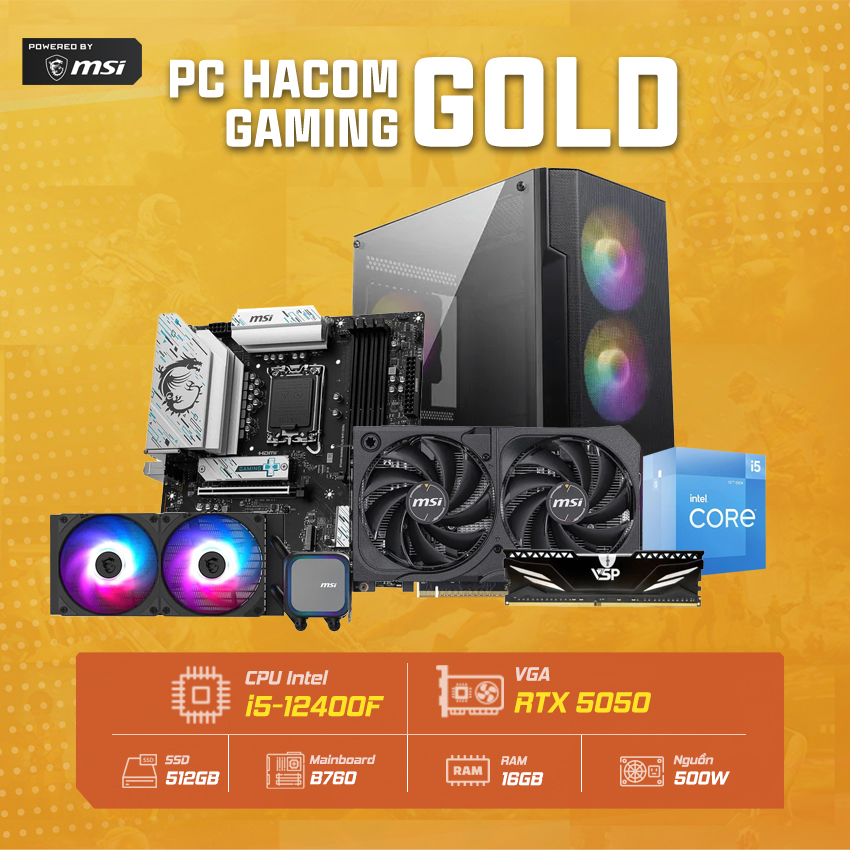 PC HACOM GOLD 079 ( Intel i5 12400F/ WIFI / VGA RTX 5050 ) POWERED BY MSI chính hãng