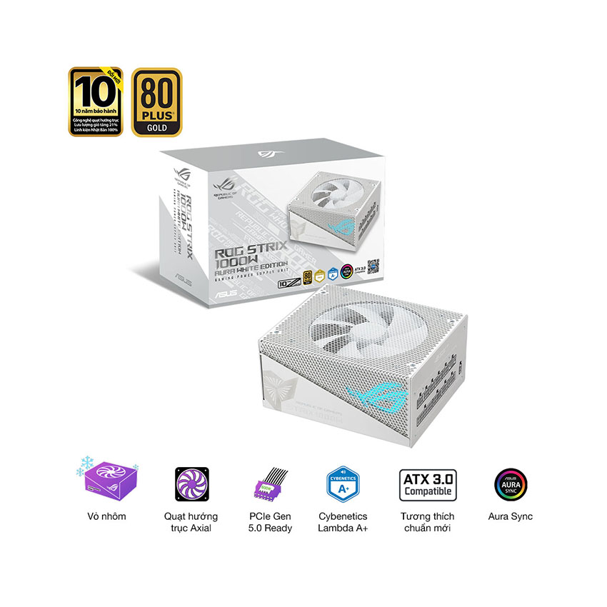 Nguồn Asus ROG STRIX 1000P GAMING WHITE - 1000W ( 80+ Platinum/ATX3.1/Full Modular)