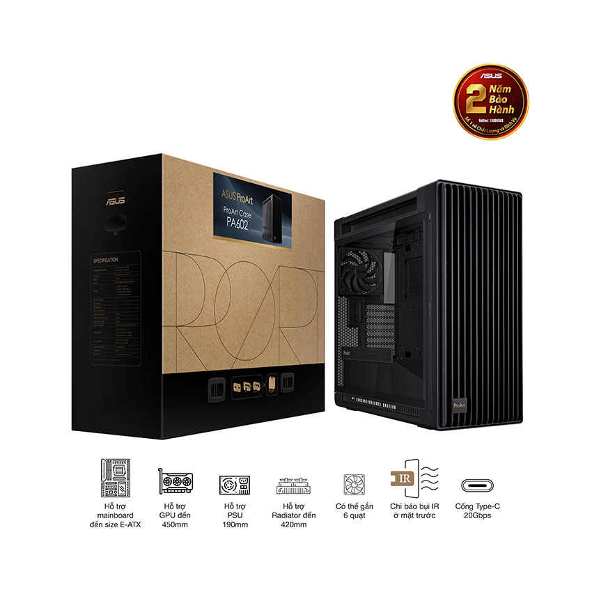Vỏ Case Asus PA602 ProArt WOOD TG PWM Black (EATX/Full tower/3 fan)