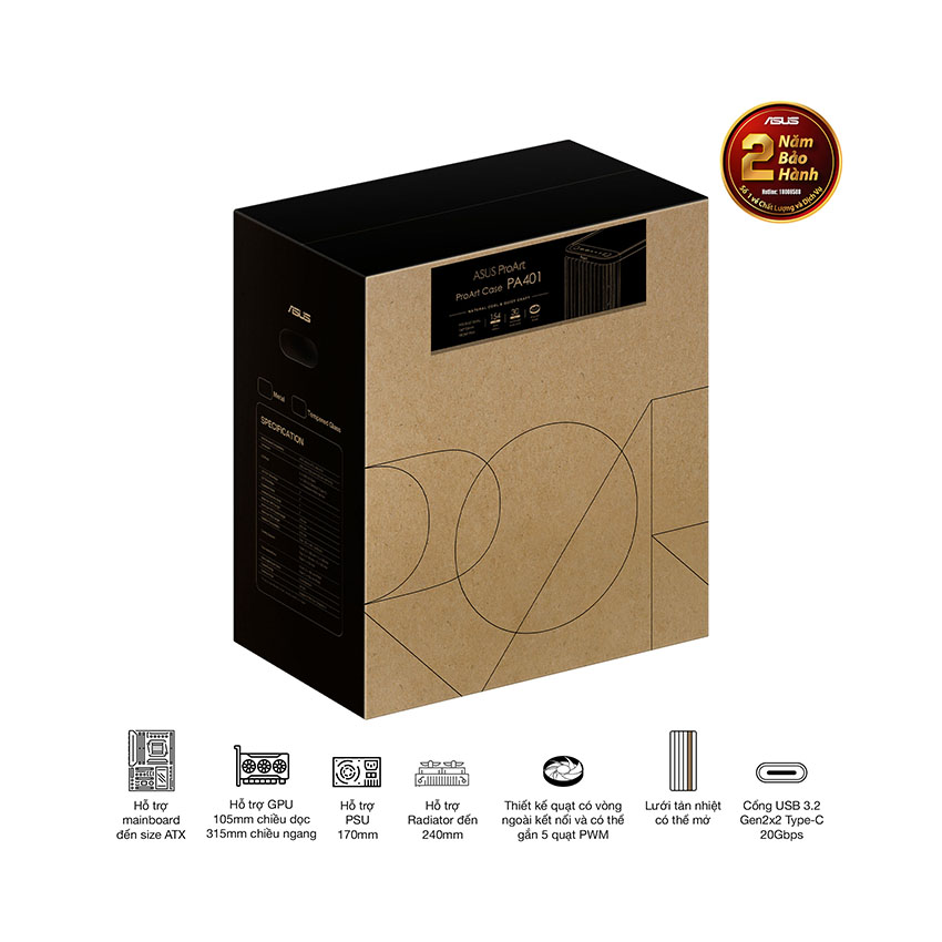 Vỏ Case Asus PROART PA401 WOOD MTL PWM BLACK (ATX/Mid tower) 3