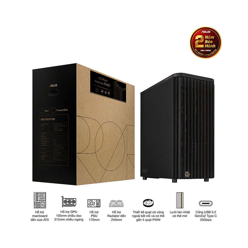 Vỏ Case Asus PROART PA401 WOOD MTL PWM BLACK (ATX/Mid tower)