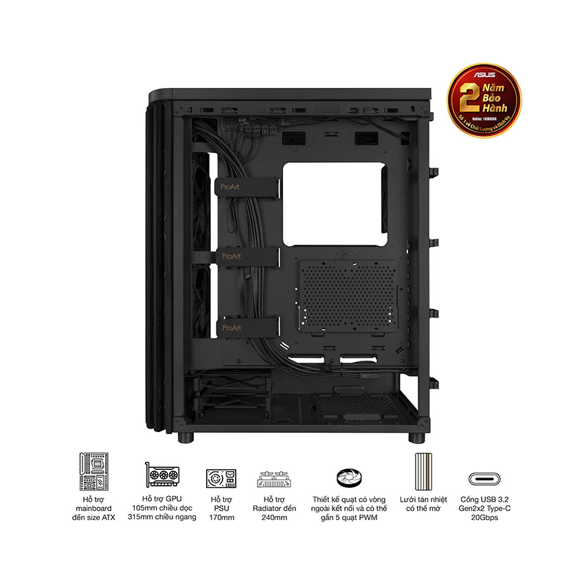 Vỏ Case Asus PROART PA401 WOOD MTL PWM BLACK (ATX/Mid tower) 11