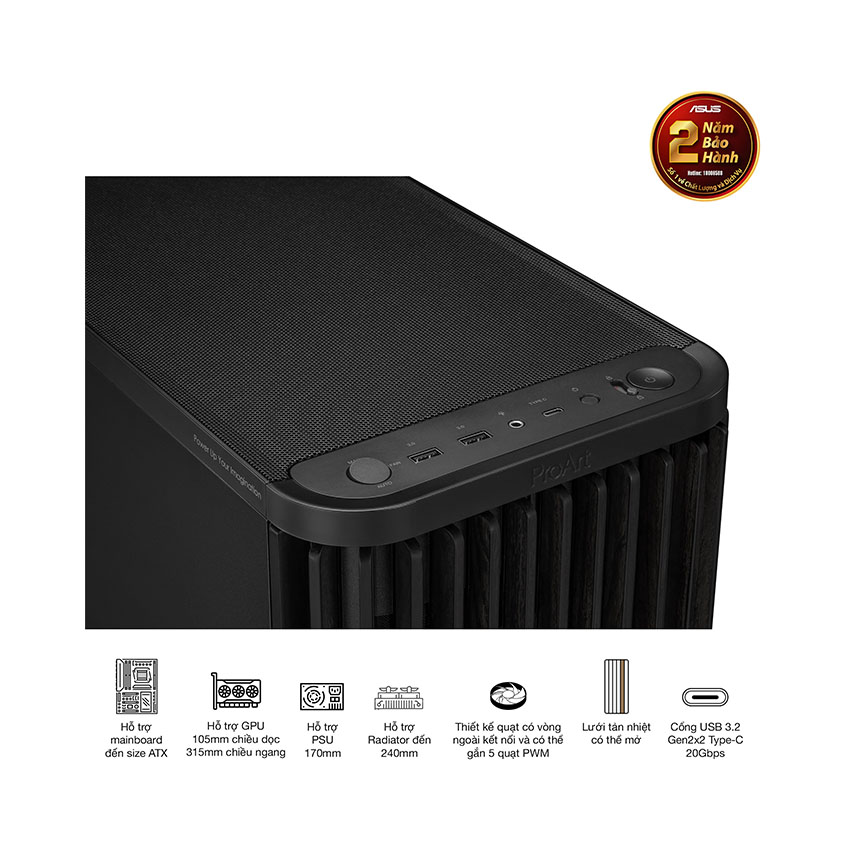 Vỏ Case Asus PROART PA401 WOOD MTL PWM BLACK (ATX/Mid tower) 7