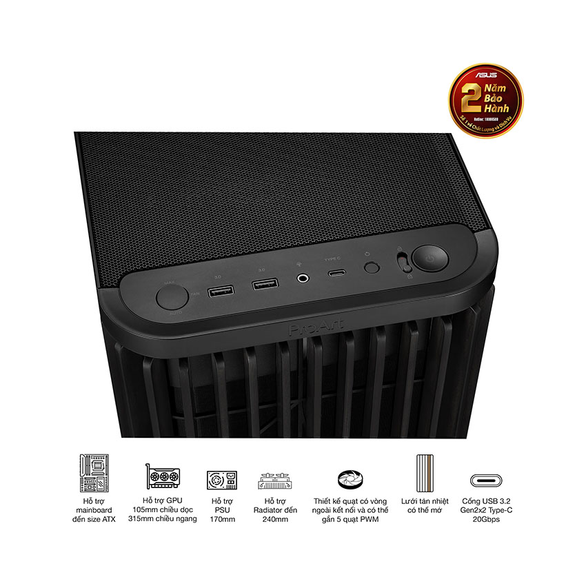 Vỏ Case Asus PROART PA401 WOOD MTL PWM BLACK (ATX/Mid tower) 6