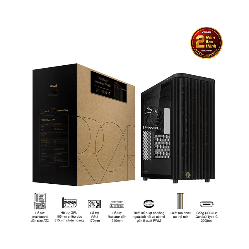 Vỏ Case Asus PROART PA401 WOOD TG PWM BLACK (ATX/Mid tower)