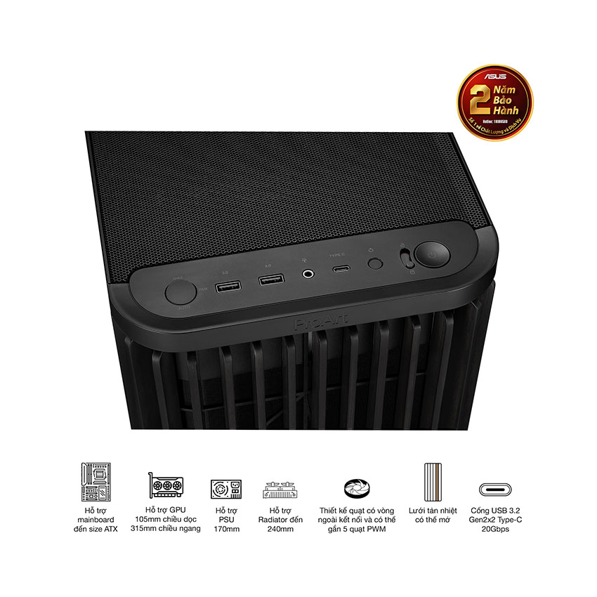 Vỏ Case Asus PROART PA401 WOOD TG PWM BLACK (ATX/Mid tower) 13