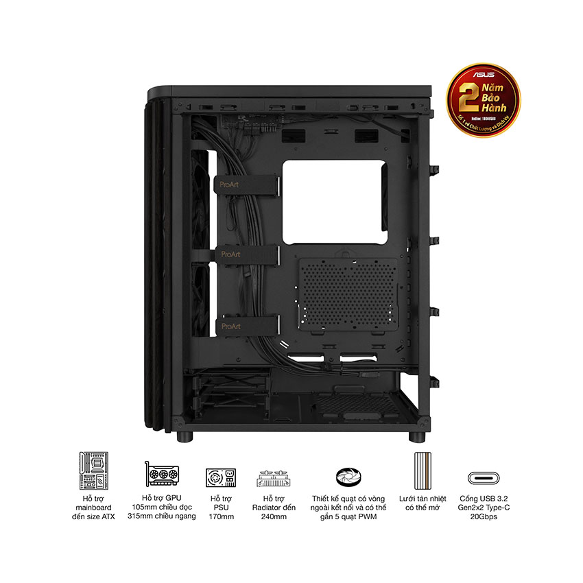 Vỏ Case Asus PROART PA401 WOOD TG PWM BLACK (ATX/Mid tower) 4