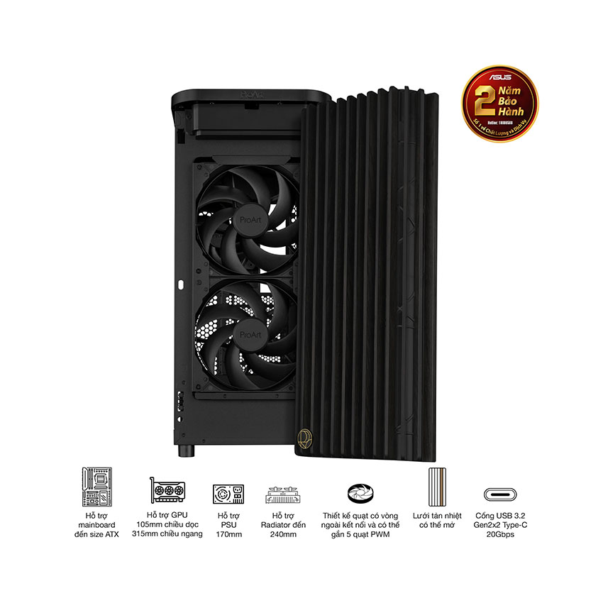 Vỏ Case Asus PROART PA401 WOOD TG PWM BLACK (ATX/Mid tower) 9
