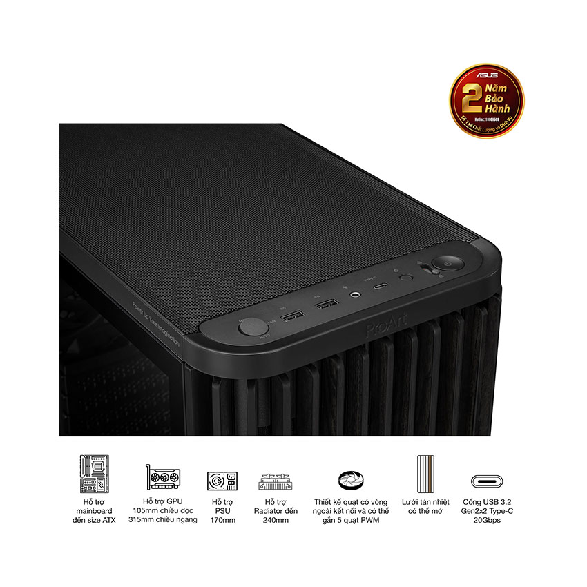 Vỏ Case Asus PROART PA401 WOOD TG PWM BLACK (ATX/Mid tower) 14