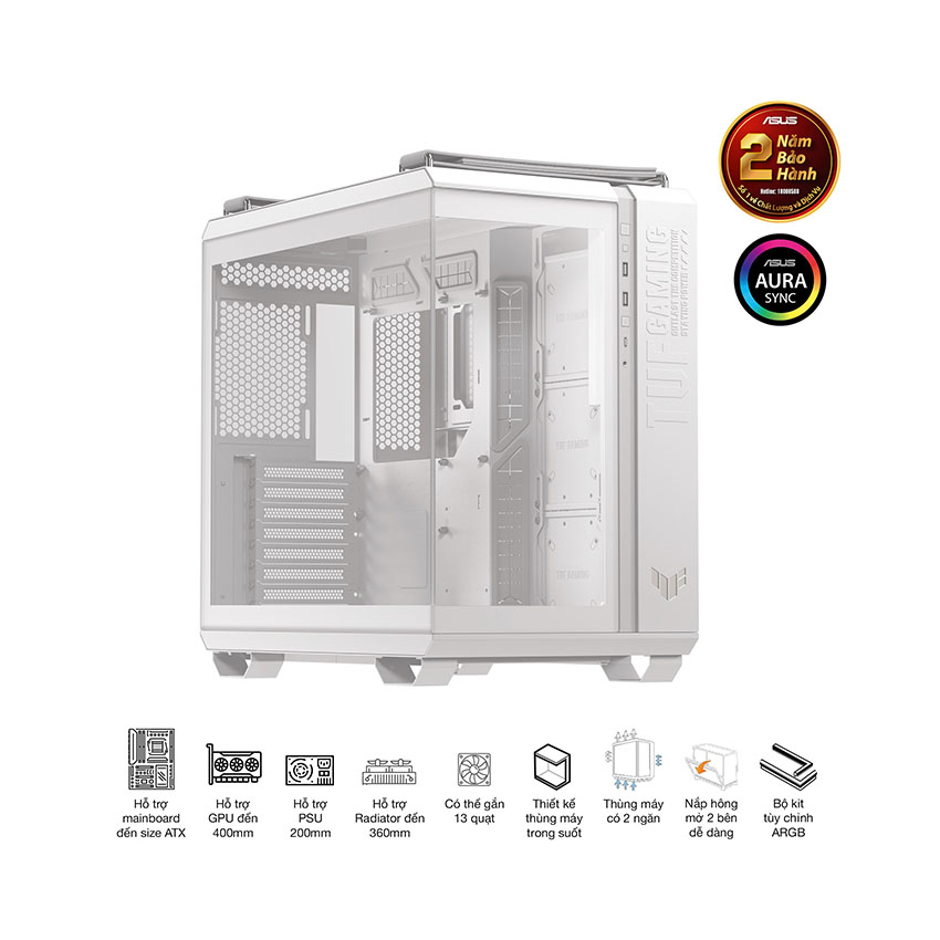 Vỏ Case Asus TUF GAMING GT502 HORIZON WHITE(ATX/Mid tower)