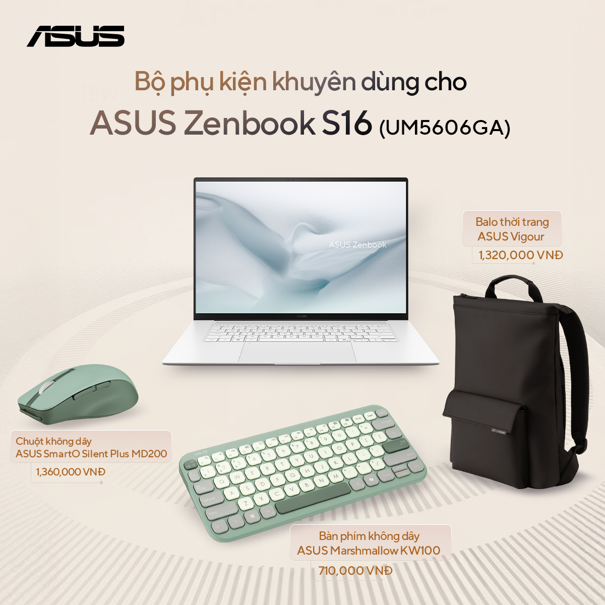 Laptop Asus ZenBook UM5606GA-SS384WS (AI9 465/32GB RAM/1TB SSD/16 3K/Win11&Offce/Túi/Trắng) - Hình 2
