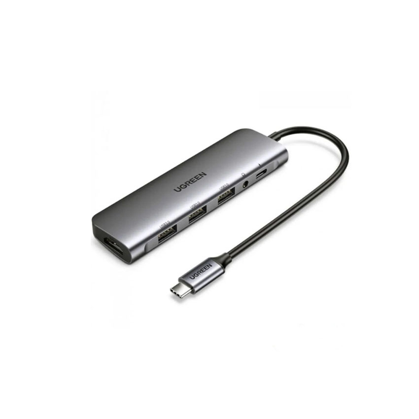 Bộ chuyển đổi 6 in 1 USB Type-C to HDMI/ Hub USB 3.0/ Audio 3.5mm/ Sạc PD 100W Ugreen 80132 chính hãng