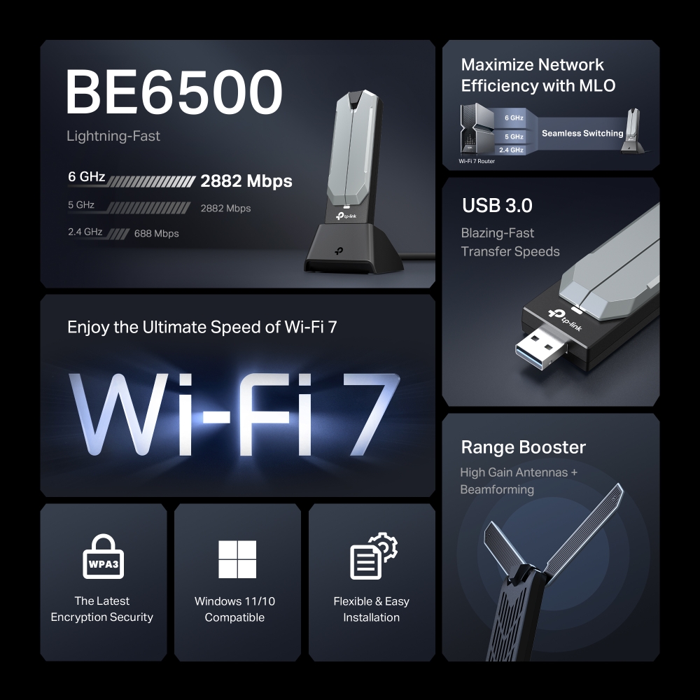 Card mạng không dây USB TP-Link Archer TBE400UH 3 Băng Tần BE6500 - Hình 7