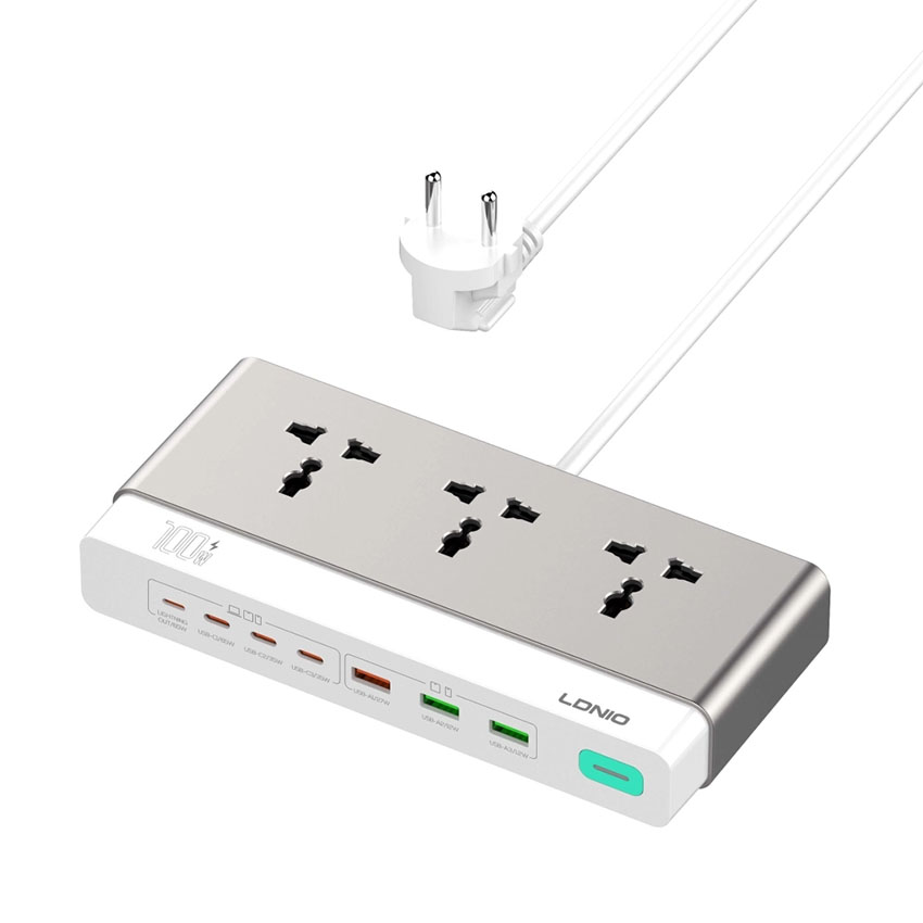 Trạm sạc để bàn LDNIO SC3 GaN 10in1 | 3 AC 2500W + 7 USB 100W (LD-SC3) chính hãng
