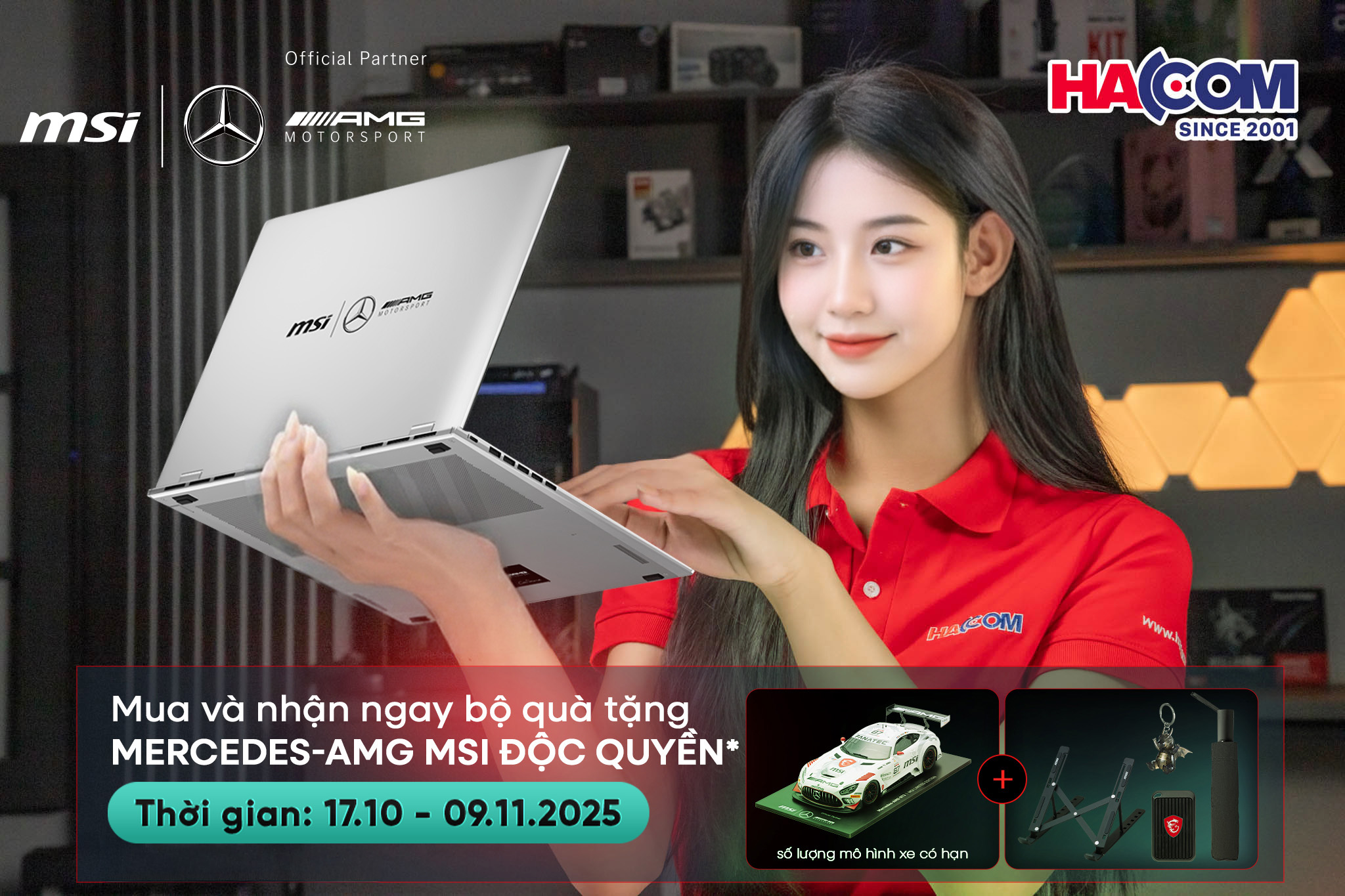 MSI X MERCEDES-AMG MOTORSPORT – KHUYẾN MÃI CỰC CHẤT TẠI HACOM RƯỚC SIÊU QUÀ ĐỘC QUYỀN KHI MUA LAPTOP GAMING MSI