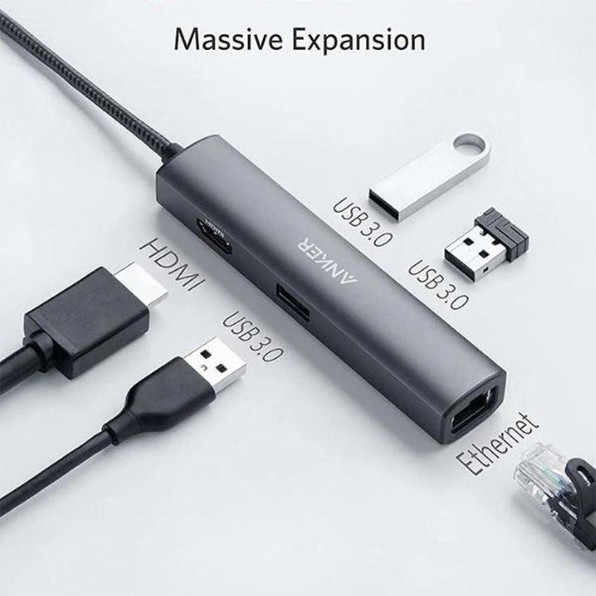 Bộ chuyển đổi 5 trong 1 USB C to Lan Gigabit, HDMI, USB 3.0 A8338HA1 - Hình 5