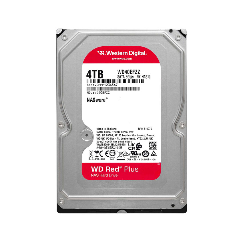 Ổ Cứng HDD WD 4TB Red Plus 3.5 inch, 5400RPM, SATA III, 128MB Cache (WD40EFZZ)